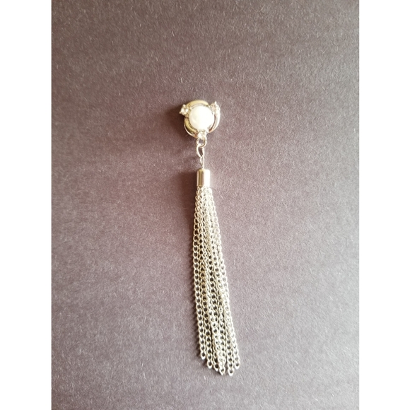 Silver Pearl Rhinstone Chain Tassel Earrings - Picture 4 of 4